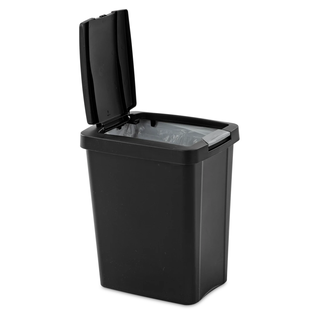 Sterilite 1043 7.5 Gallon / 28 Liter TouchTop Wastebasket β Black / White with Titanium Latch - Image 8