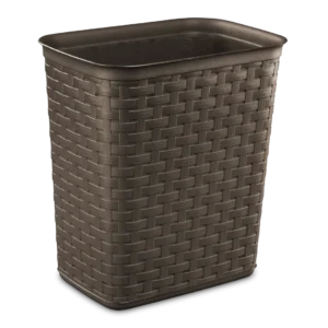 Sterilite 1034 3.4 gallon espresso brown decorative weave plastic wastebasket trash can showing woven texture