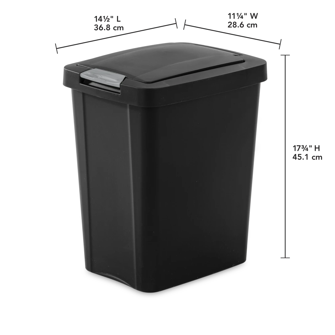 Sterilite 1043 7.5 Gallon / 28 Liter TouchTop Wastebasket β Black / White with Titanium Latch - Image 2