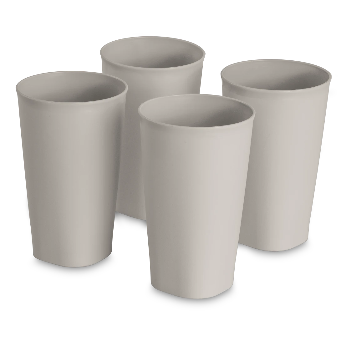 Sterilite 0924 set of four 20 ounce grey pumice plastic drinking tumblers stacked together