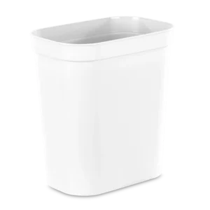 Sterilite 1041 2.5 gallon white vanity plastic wastebasket trash can showing rounded corners and top rim