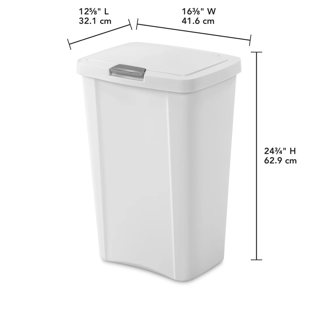 Sterilite 1045 13 Gallon / 49 Liter TouchTop Wastebasket – White / Black with Titanium Latch - Image 2