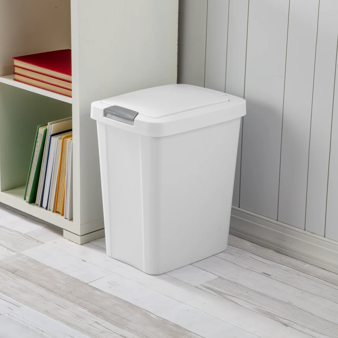 Sterilite 1043 7.5 Gallon / 28 Liter TouchTop Wastebasket β Black / White with Titanium Latch - Image 18