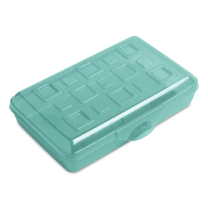 Sterilite 1722 small translucent molokai blue tint plastic pencil box featuring snap latch hinged lid