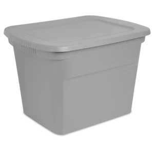 Sterilite 1731 18 gallon plastic storage tote in cement gray with matching snap-on lid
