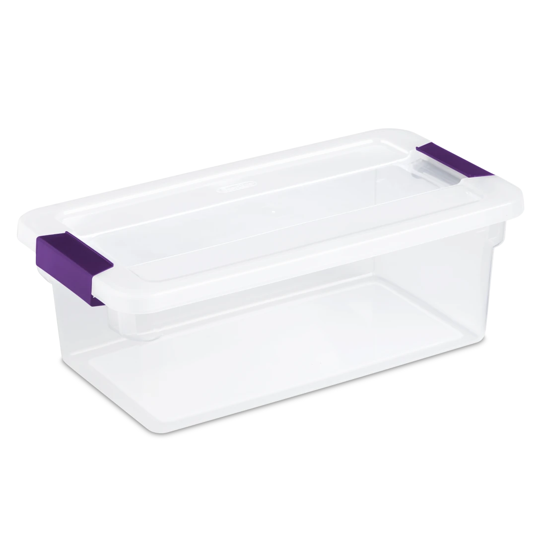 Sterilite 1751 6 quart ClearView plastic storage box with transparent lid and base featuring sweet plum purple ergonomic latches