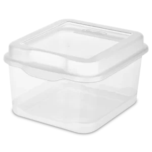 Sterilite 1803 small clear plastic FlipTop storage container with attached hinged snap lid