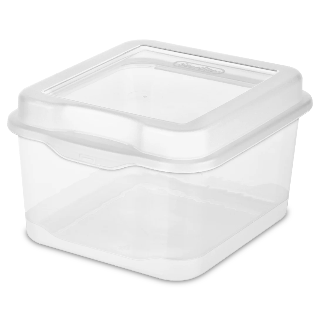Sterilite 1803 small clear plastic FlipTop storage container with attached hinged snap lid