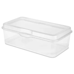 Sterilite 1805 large clear plastic FlipTop storage box with attached hinged snap lid and transparent base