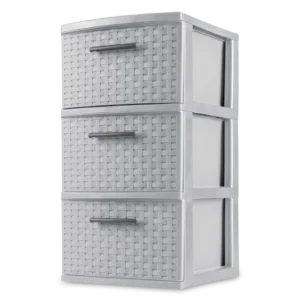 Sterilite 2630 3 drawer compact weave plastic storage unit in cement cool gray with matching flat gray accent handles