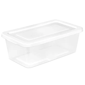 Sterilite 4242 6 quart clear plastic storage box container with white snap-on lid for shoe and closet organization