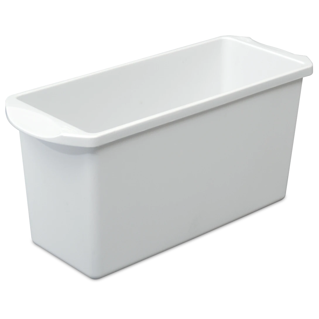 Sterilite 7250 white plastic compact freezer ice cube storage bin container with end handles