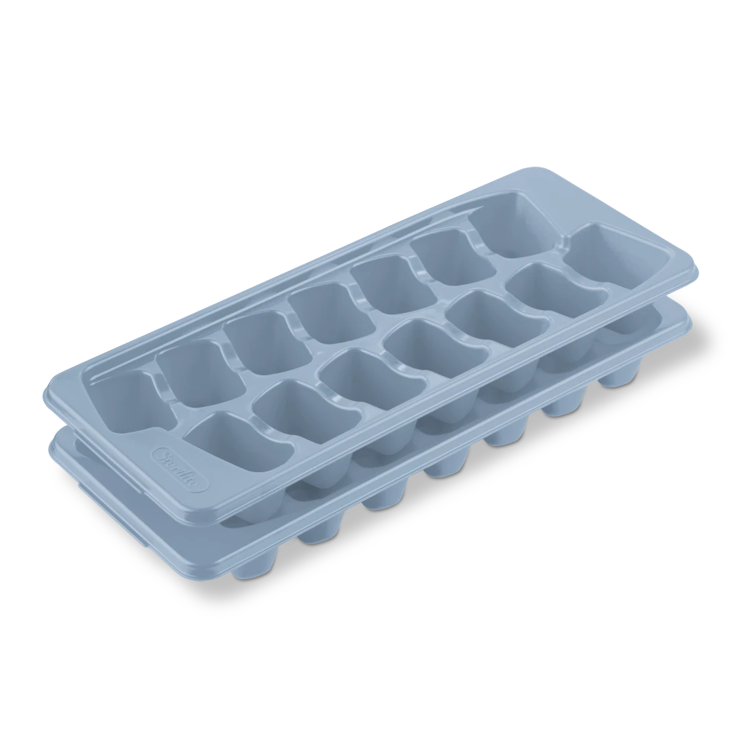 Sterilite 7262 set of two washed blue plastic stacking ice cube trays for freezer organization