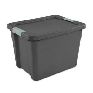 Sterilite 1516 12 gallon latch storage tote in flat gray heavy duty plastic with green river locking side latches
