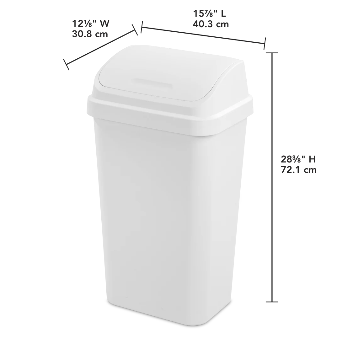 Sterilite 1089 13 Gallon / 49 Liter SwingTop Wastebasket – Black / White - Image 10