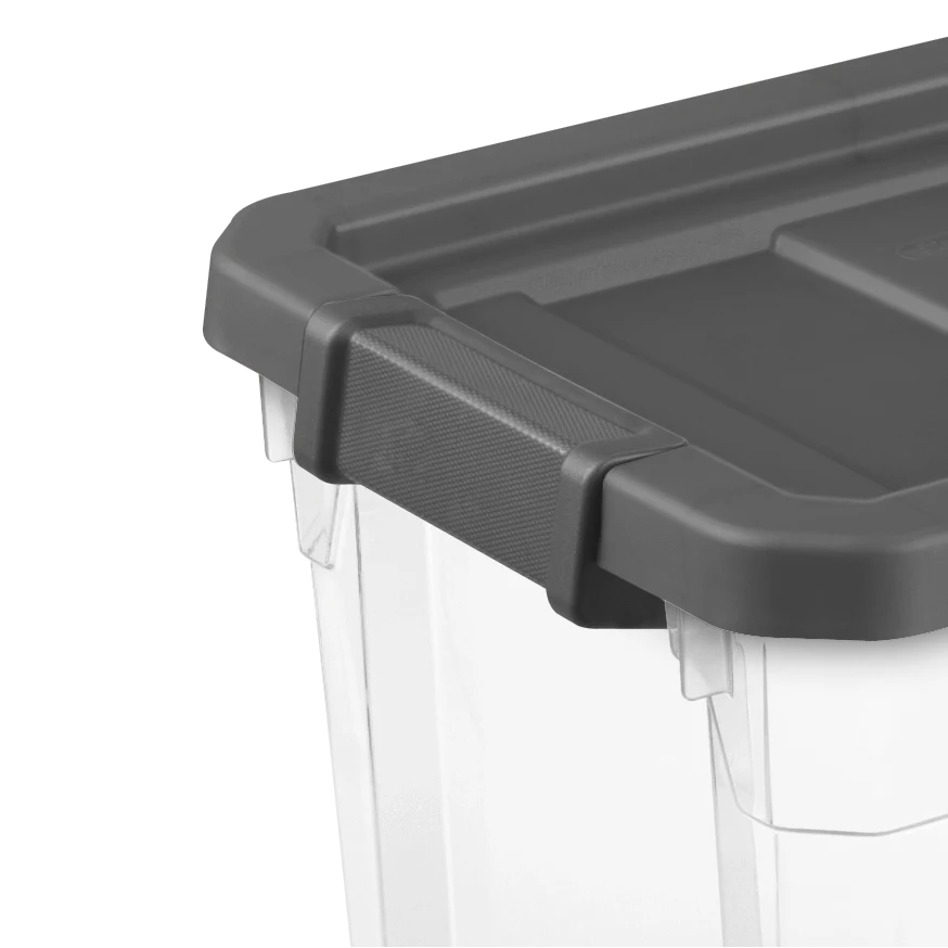Sterilite 1473 30 Qt Modular Stacker Box – Clear Base with Flat Gray Lid & Latches - Image 10