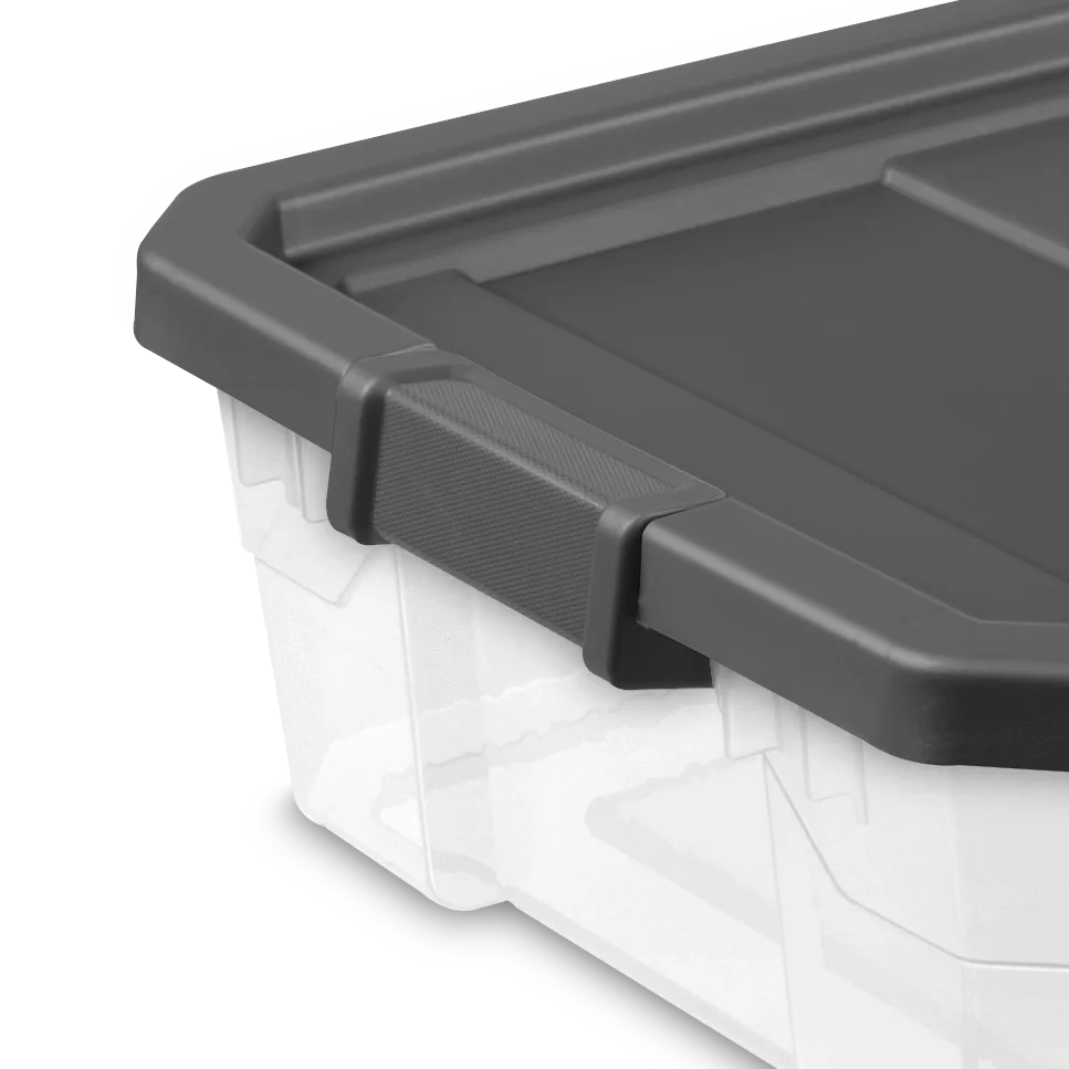Sterilite 1474 40 Qt Modular Stacker Box β Clear Base with Flat Gray Lid & Latches - Image 10