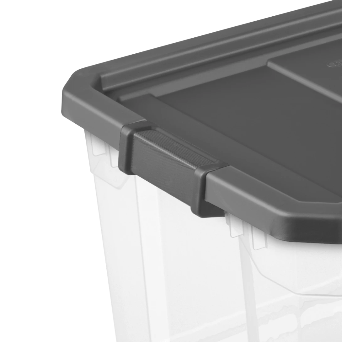 Sterilite 1476 76 Qt Modular Stacker Box – Clear Base with Flat Gray Lid & Latches - Image 10