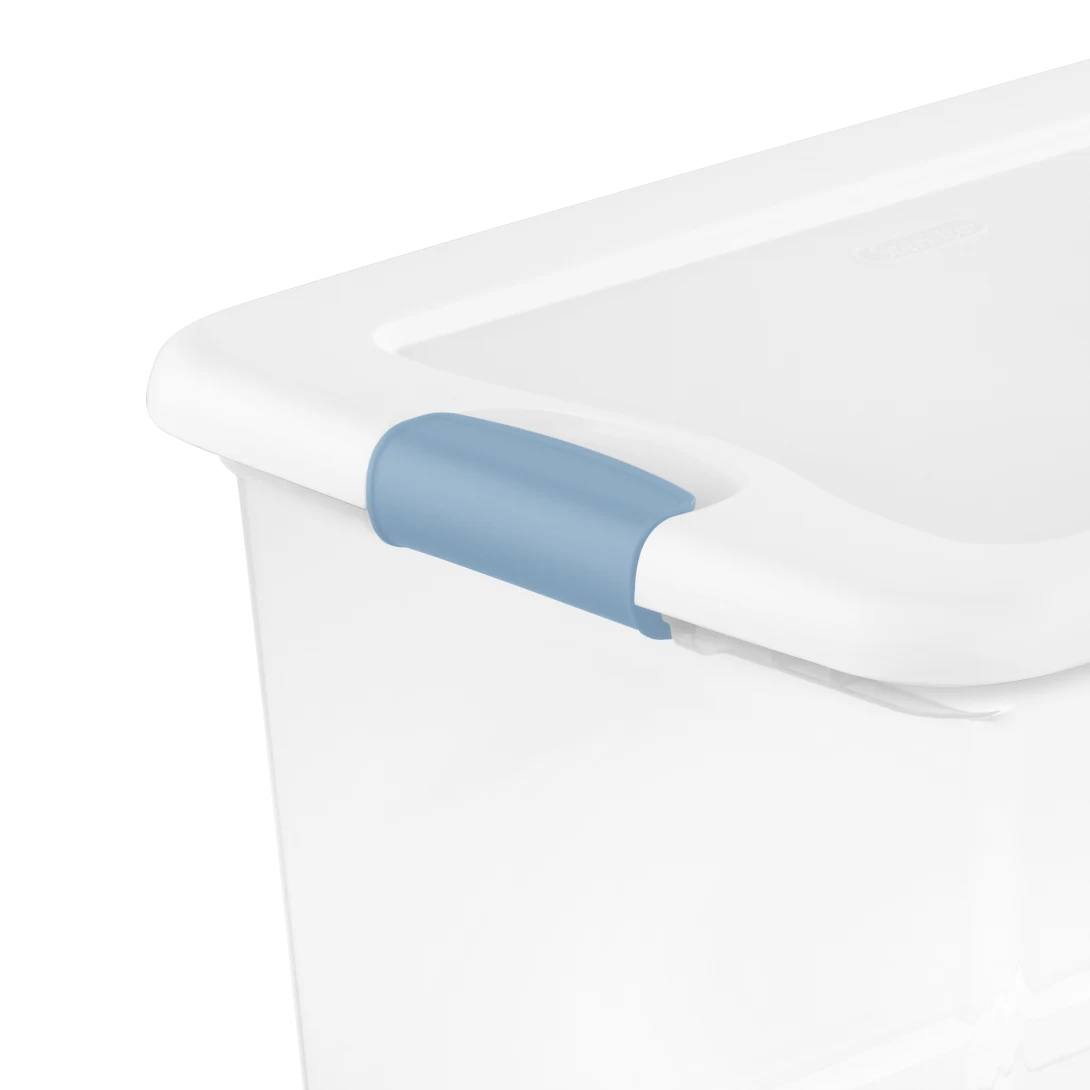 Sterilite 1497 64 Qt Latching Box β Clear Base with White Lid & Washed Blue Latches - Image 10