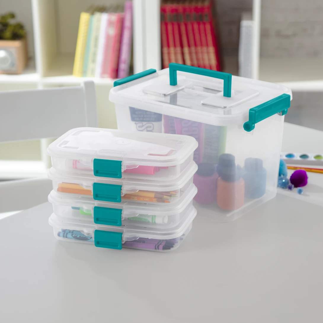 Sterilite 1724 Small Divided Box – Clear Storage Case with Sea Going Teal Latch - Image 10