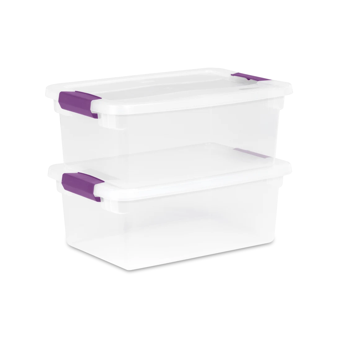 Sterilite 1753 15 Quart ClearView Latch Box – Clear Plastic Storage Bin with Sweet Plum Latches - Image 10