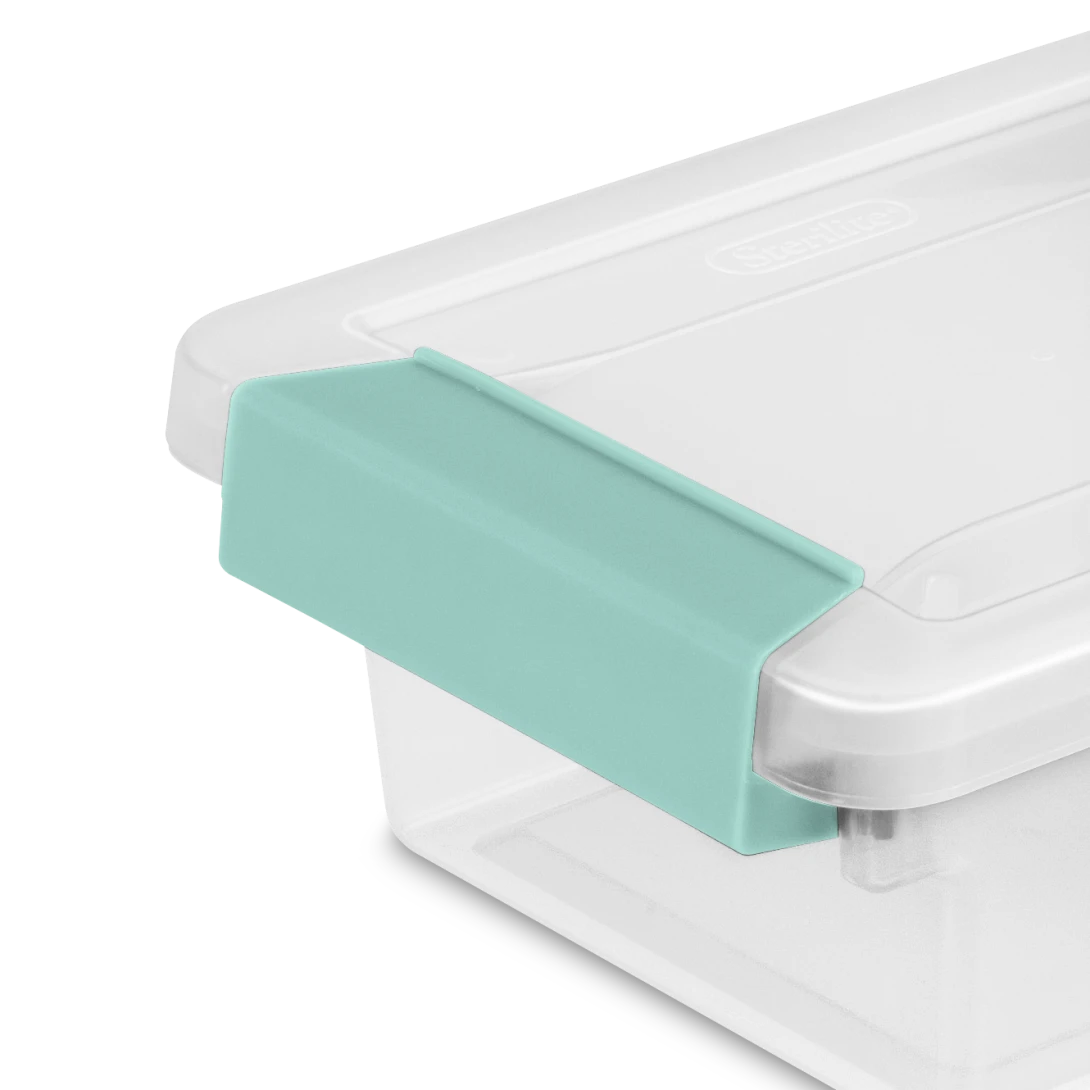 Sterilite 1969 Mini Clip Box – Clear Plastic Storage Organizer Bin with Aqua Chrome Latches - Image 10