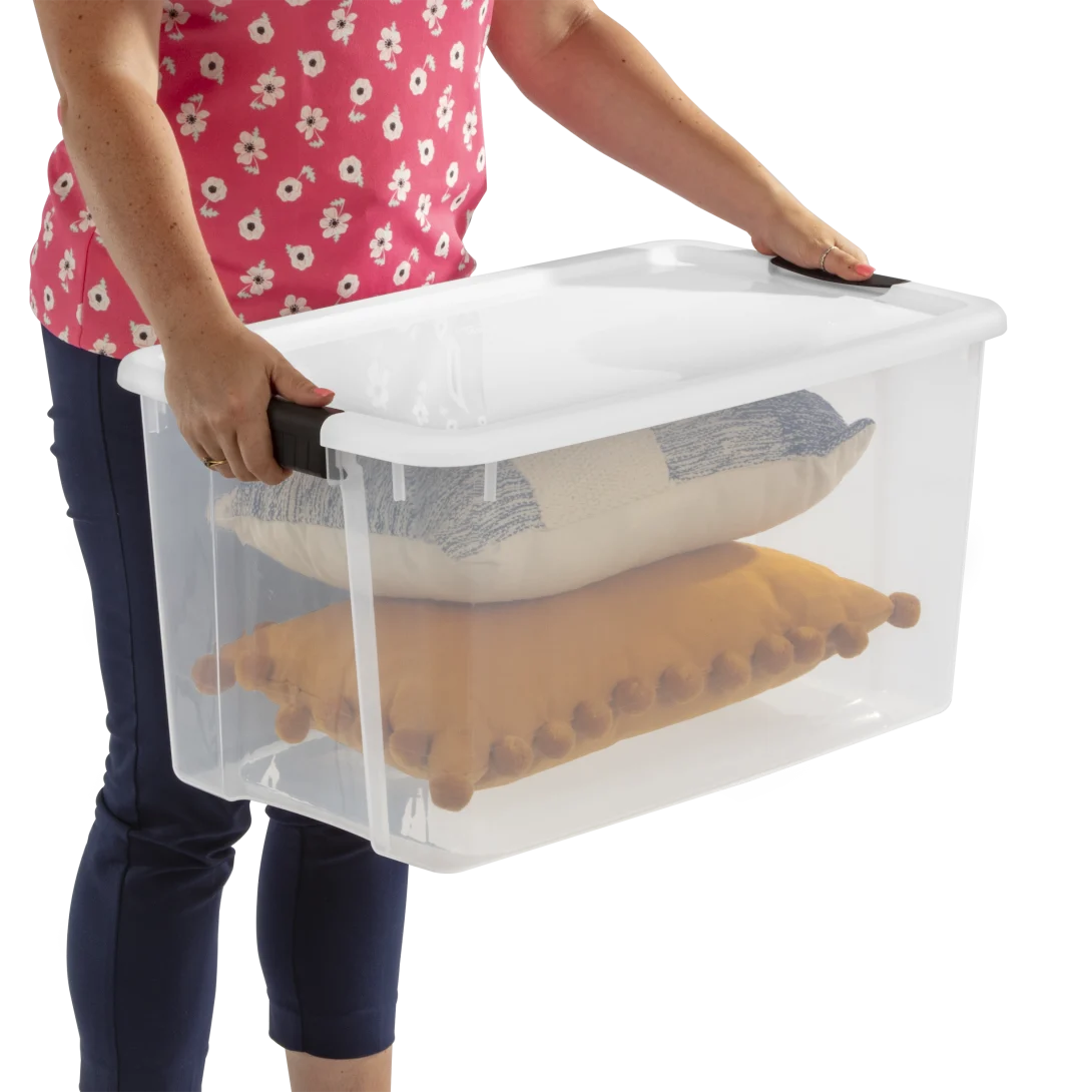 Sterilite 1988 70 Quart Ultra Latch Box – Large Clear Plastic Storage Bin with White Lid & Heavy-Duty Black Latches - Image 10