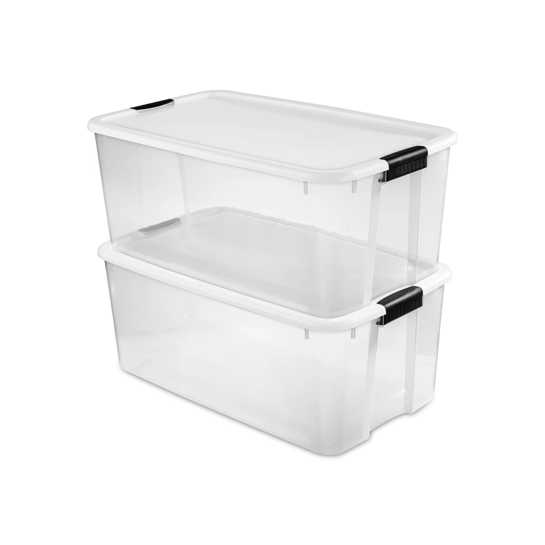 Sterilite 1990 116 Quart Ultra Latch Box – Extra Large Clear Plastic Storage Bin with White Lid & Heavy-Duty Black Latches - Image 10