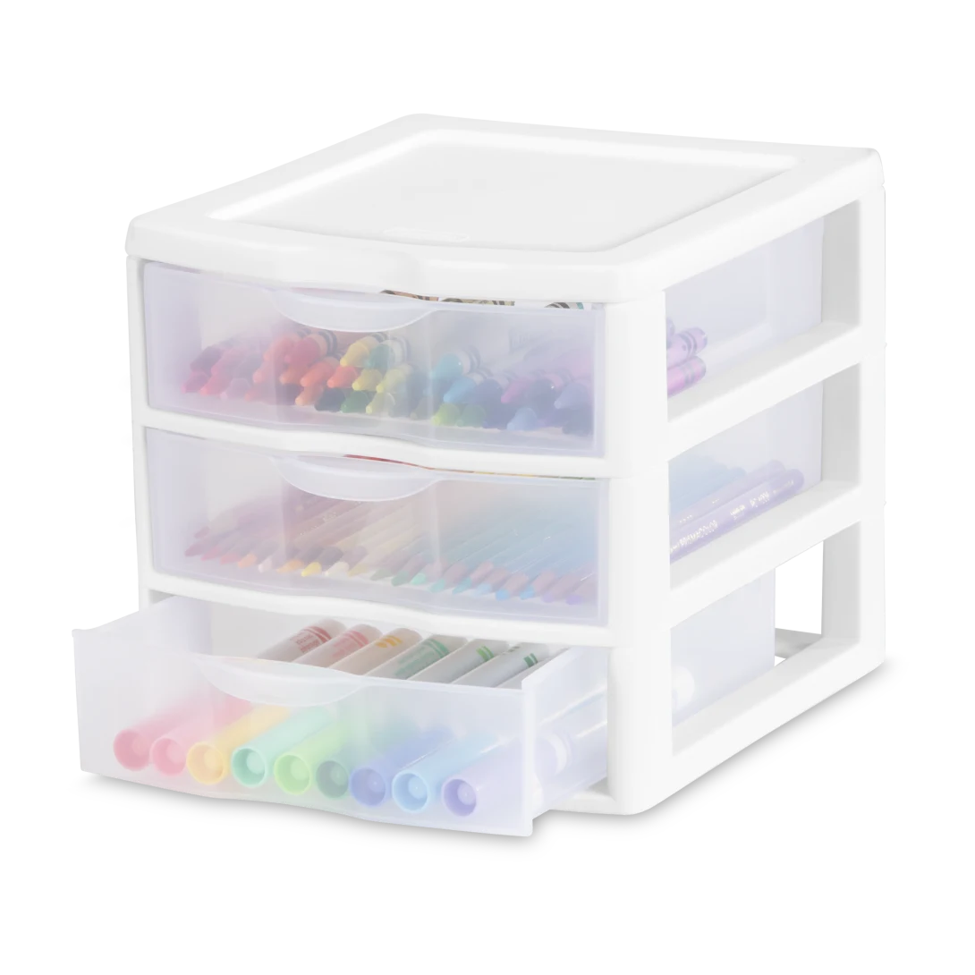 Sterilite 2073 Small 3 Drawer Unit – Clear Plastic Desktop Storage Organizer with White Frame - Image 10