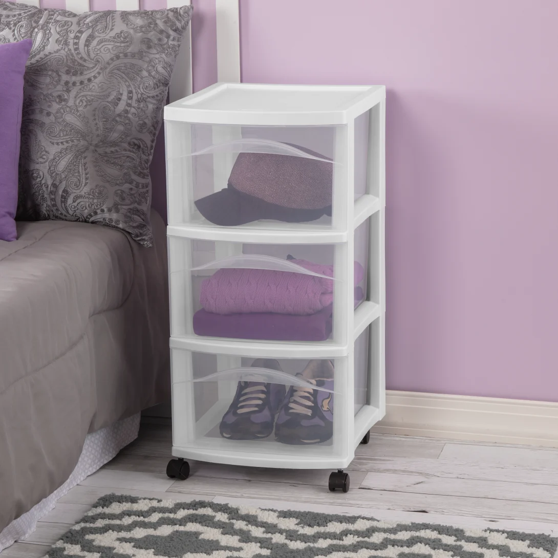 Sterilite 2830 3 Drawer Cart – Mobile Clear Plastic Storage Organizer with Black Casters - Image 10