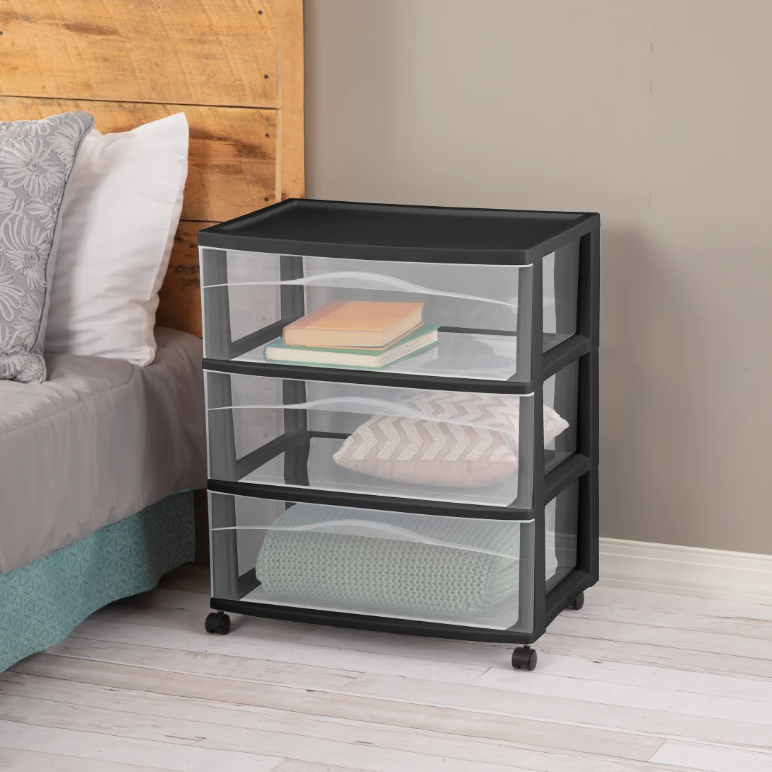 Sterilite 2930 Wide 3 Drawer Cart – Extra Wide Mobile Plastic Storage Organizer with Black Casters - Image 10
