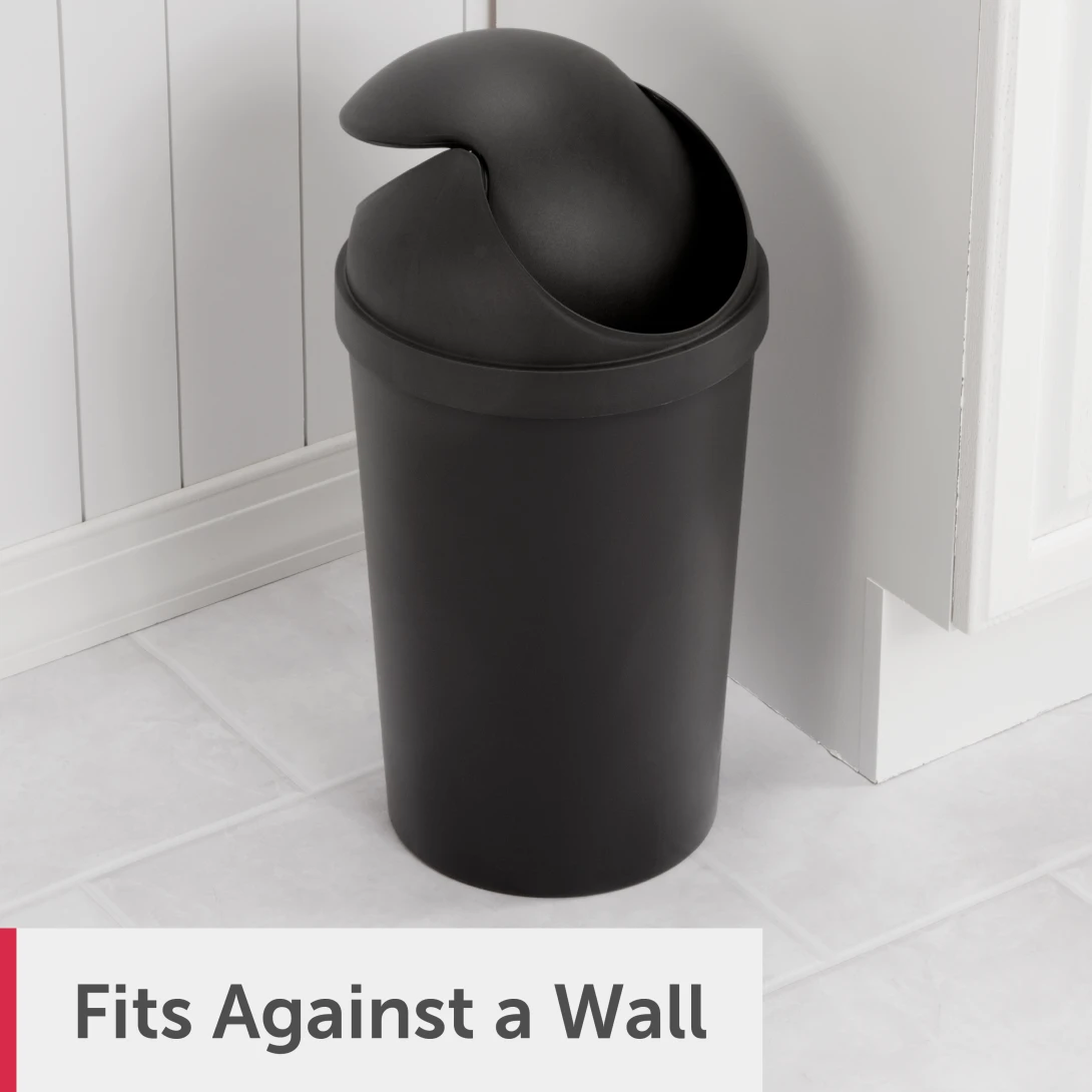 Sterilite 1083 3 Gallon / 11.4 Liter Round SwingTop Wastebasket – White / Black - Image 11