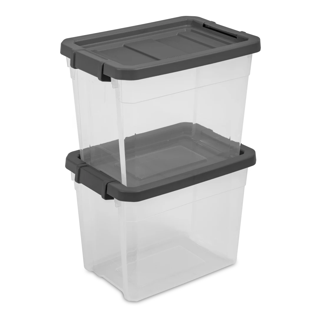 Sterilite 1473 30 Qt Modular Stacker Box – Clear Base with Flat Gray Lid & Latches - Image 11