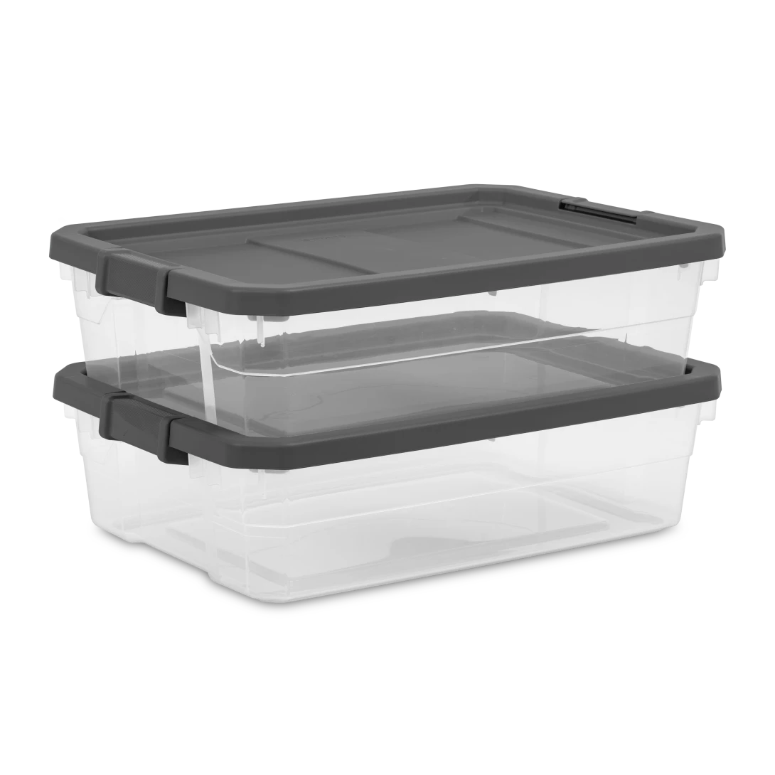 Sterilite 1474 40 Qt Modular Stacker Box β Clear Base with Flat Gray Lid & Latches - Image 11