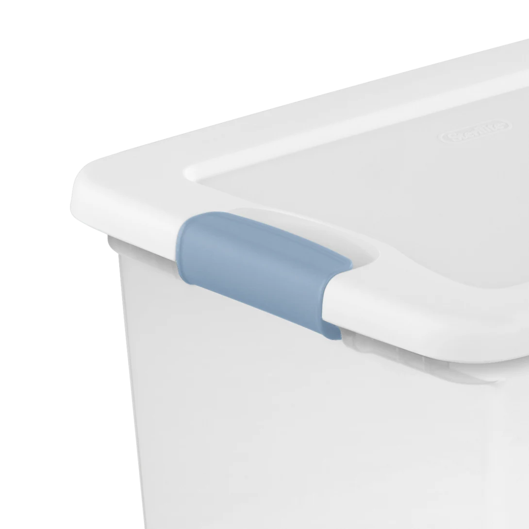 Sterilite 1495 25 Qt Latching Box β Clear Base with White Lid & Washed Blue Latches - Image 11