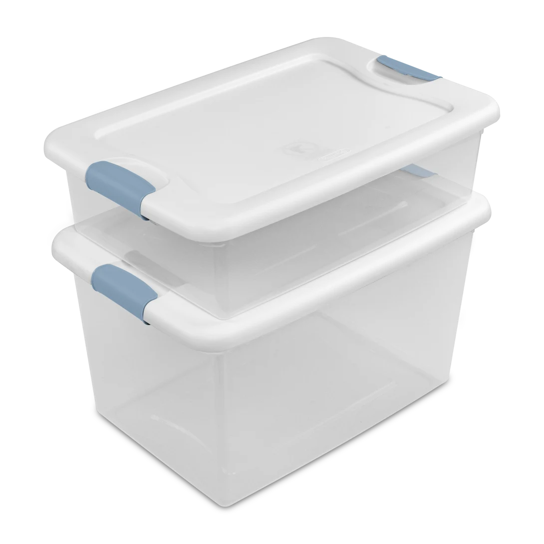 Sterilite 1497 64 Qt Latching Box β Clear Base with White Lid & Washed Blue Latches - Image 11