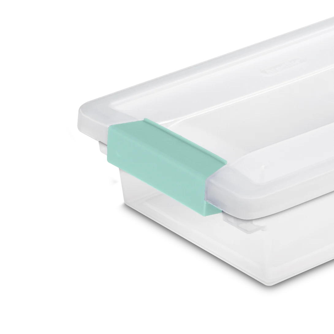 Sterilite 1961 Small Clip Box – Clear Plastic Storage Organizer Bin with Aqua Chrome Latches - Image 11
