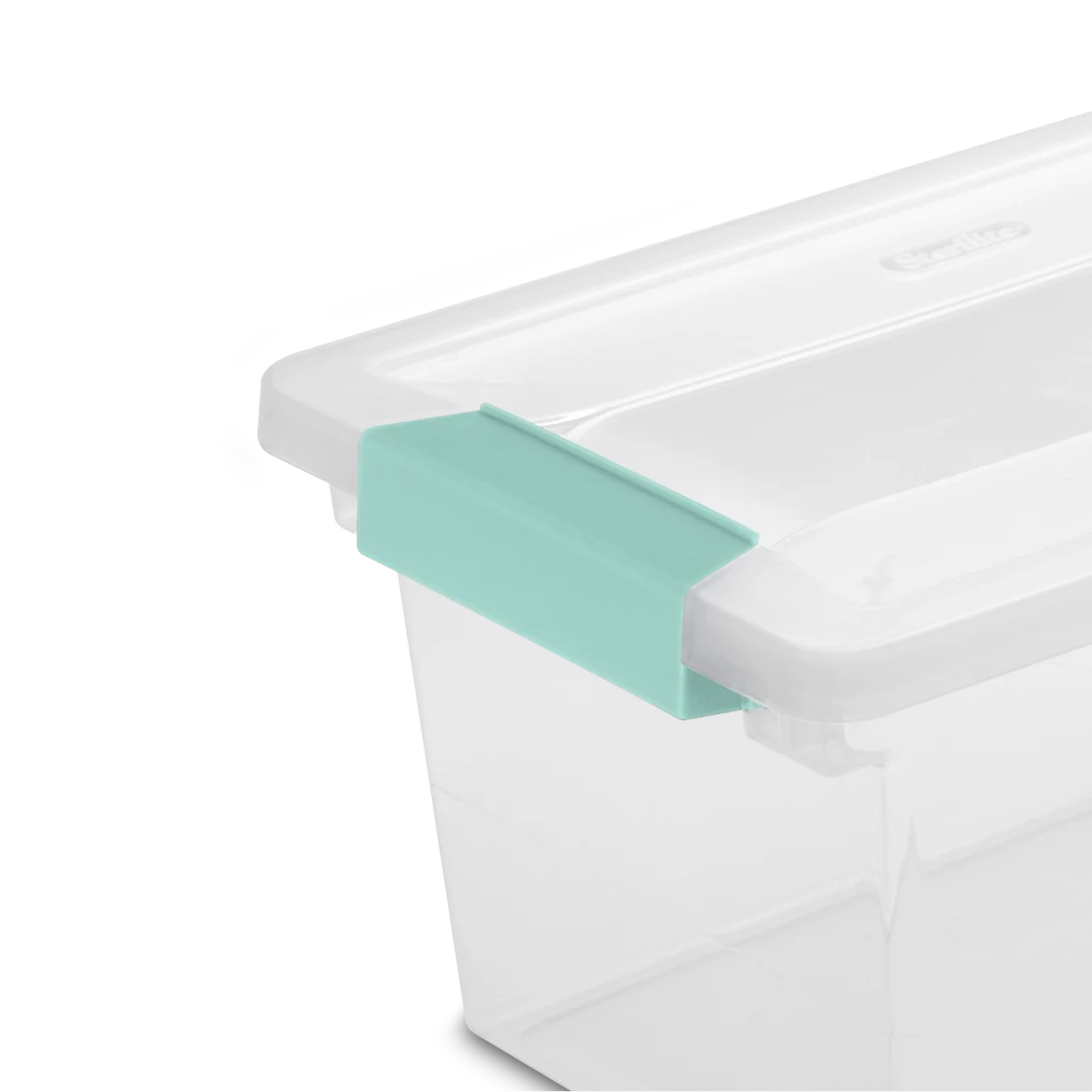Sterilite 1962 Medium Clip Box β Clear Plastic Storage Organizer Bin with Aqua Chrome Latches - Image 11