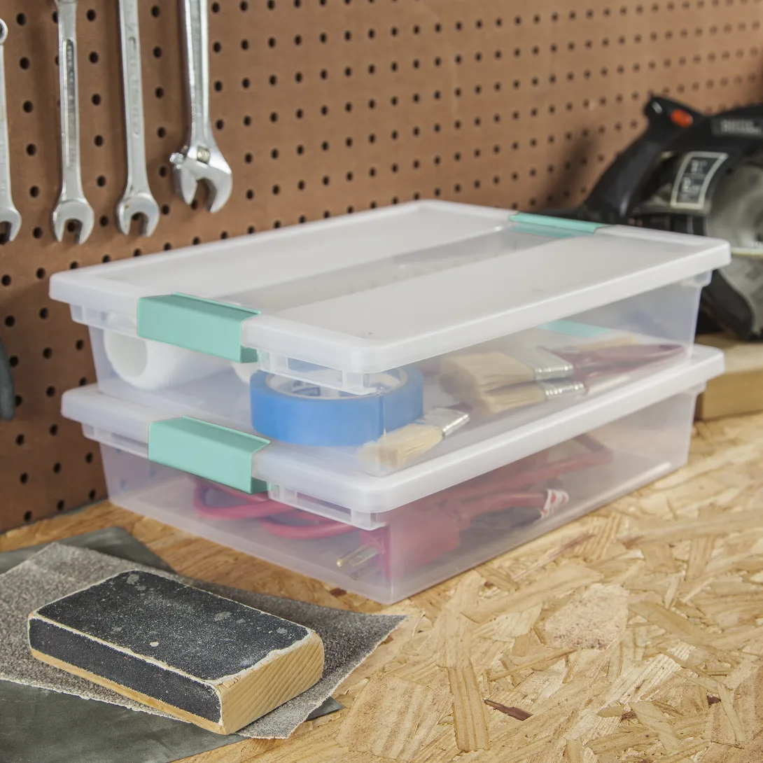 Sterilite 1963 Large Clip Box – Clear Plastic Storage Organizer Bin with Aqua Chrome Latches - Image 11