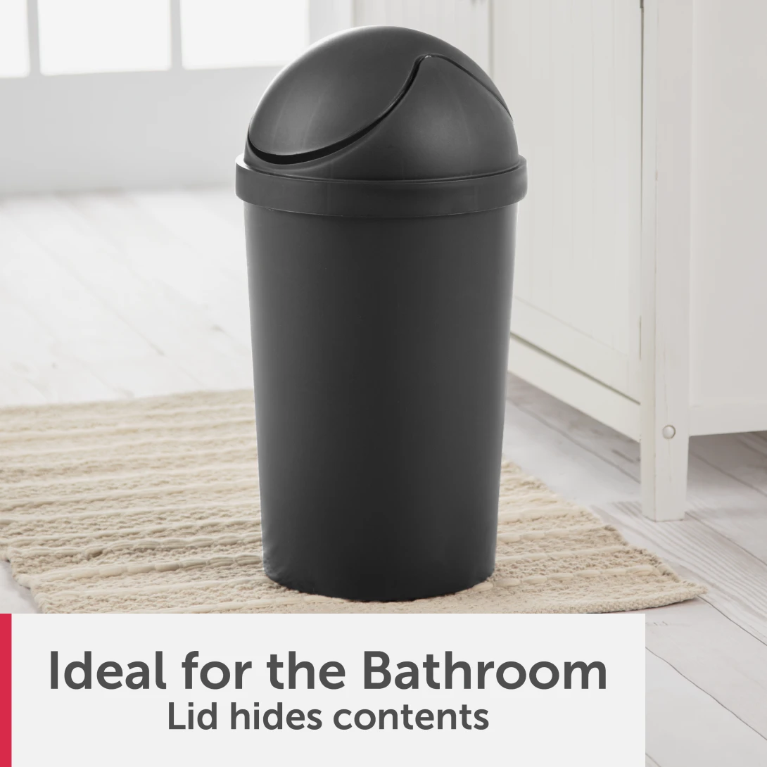 Sterilite 1083 3 Gallon / 11.4 Liter Round SwingTop Wastebasket – White / Black - Image 12