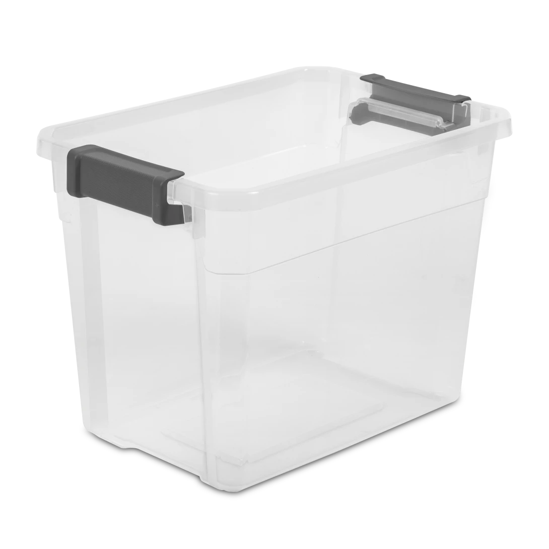 Sterilite 1473 30 Qt Modular Stacker Box – Clear Base with Flat Gray Lid & Latches - Image 12