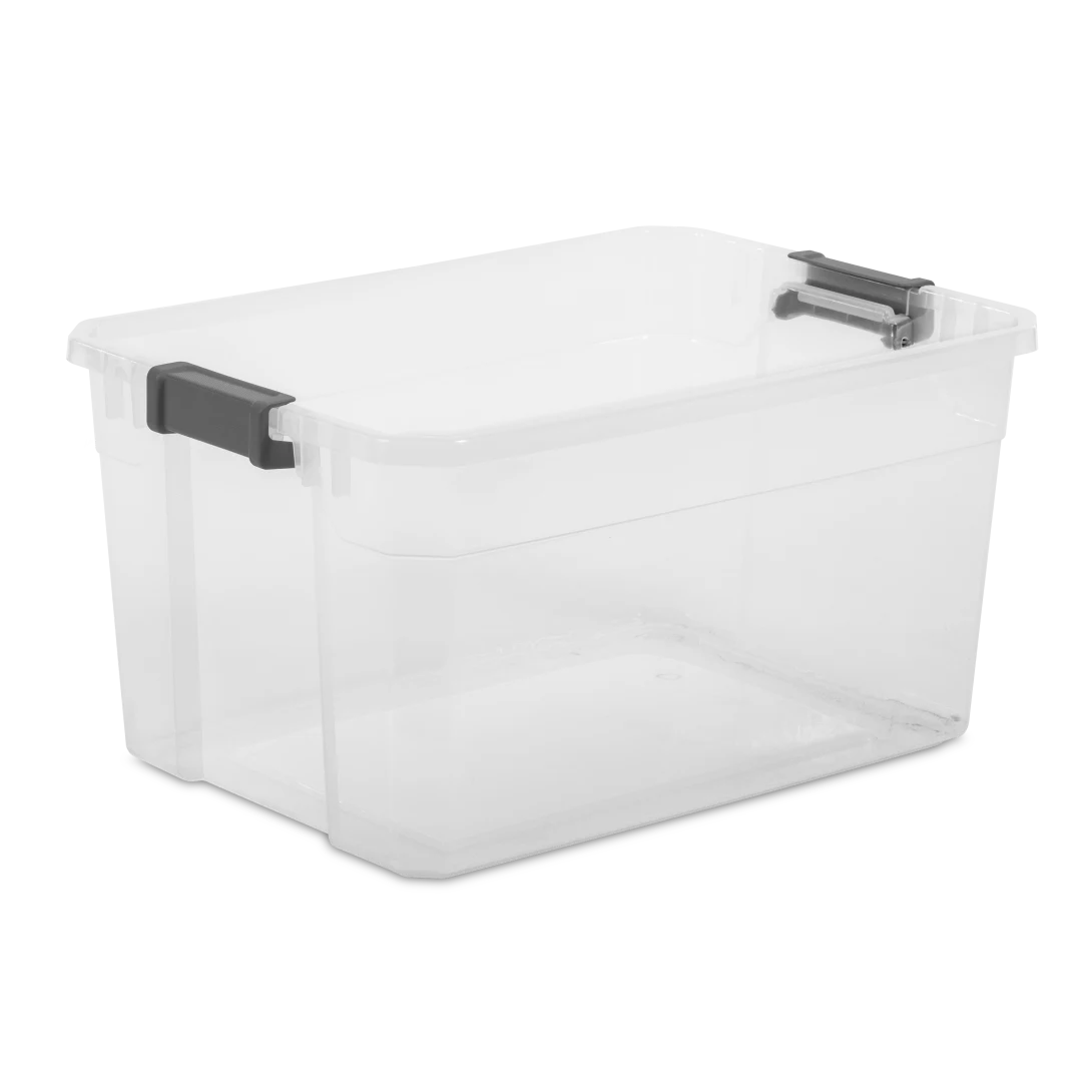 Sterilite 1476 76 Qt Modular Stacker Box – Clear Base with Flat Gray Lid & Latches - Image 12