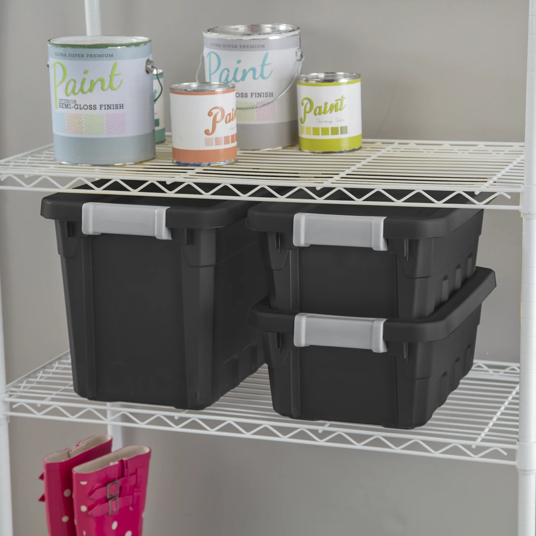 Sterilite 1482 4 Gallon Modular Stacker Tote β Black Base & Lid with Titanium Latches - Image 12