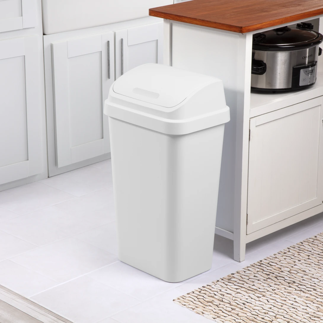 Sterilite 1089 13 Gallon / 49 Liter SwingTop Wastebasket – Black / White - Image 12