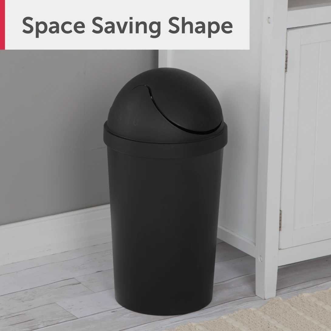 Sterilite 1083 3 Gallon / 11.4 Liter Round SwingTop Wastebasket – White / Black - Image 13