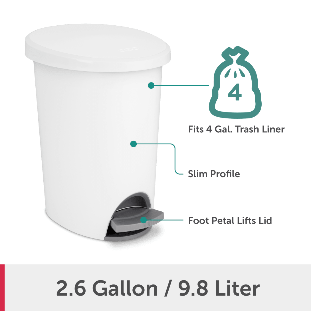Sterilite 1081 2.6 Gallon / 9.8 Liter Ultra StepOn Wastebasket – Black / White with Titanium Pedal - Image 16