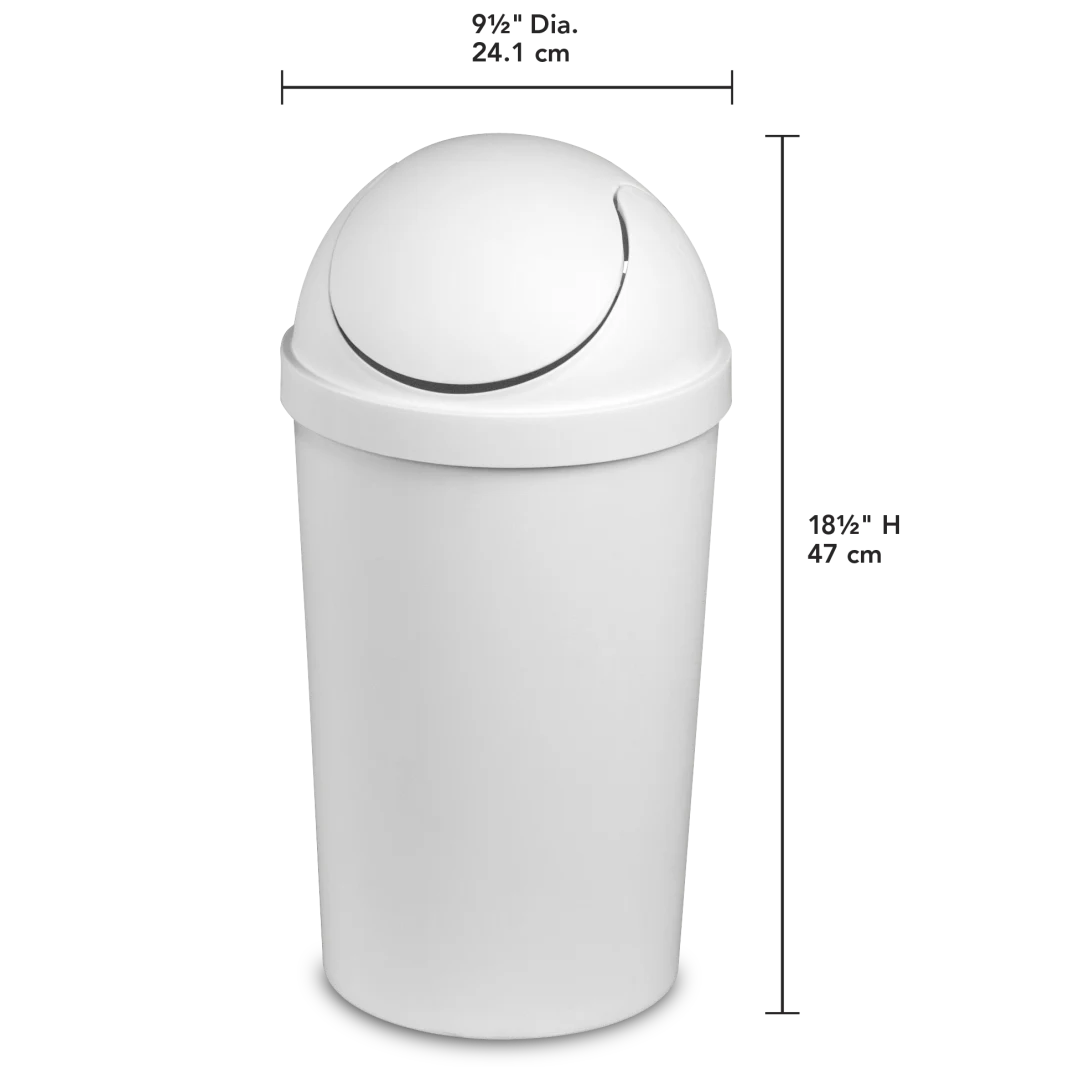 Sterilite 1083 3 Gallon / 11.4 Liter Round SwingTop Wastebasket – White / Black - Image 2