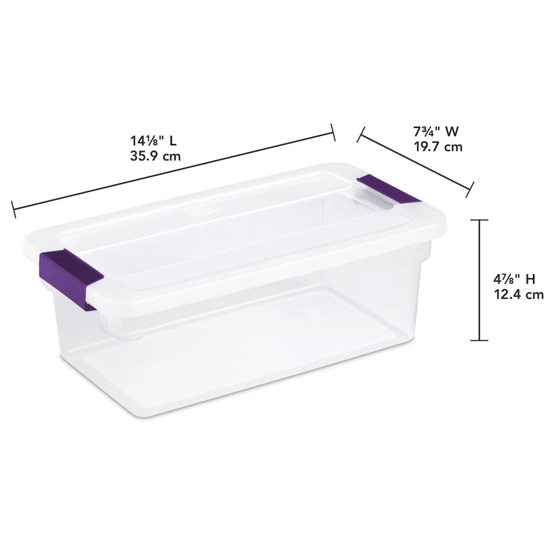 Sterilite 1751 6 Quart ClearView Latch Box – Clear Plastic Storage Bin with Sweet Plum Latches - Image 2