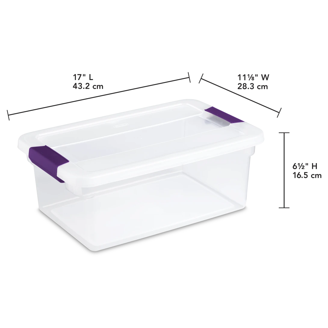Sterilite 1753 15 Quart ClearView Latch Box – Clear Plastic Storage Bin with Sweet Plum Latches - Image 2