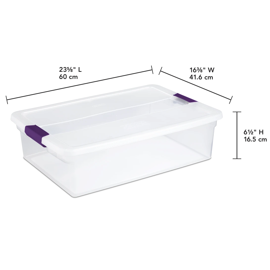Sterilite 1755 32 Quart ClearView Latch Box – Clear Plastic Storage Bin with Sweet Plum Latches - Image 2